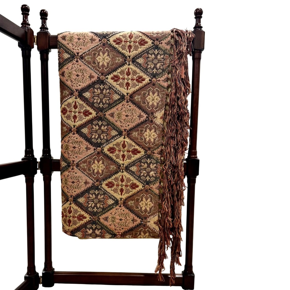 Pier 1 Imports Tapestry Throw Blanket Beaded Embroidered Jacquard Fringe Boho